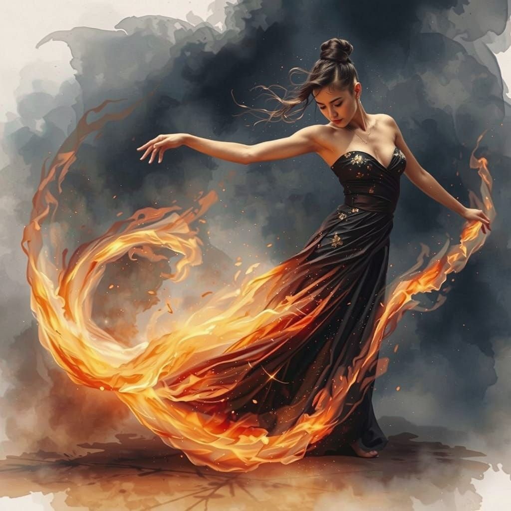Enchanting Fire Dancer Engulfed in Firestorm