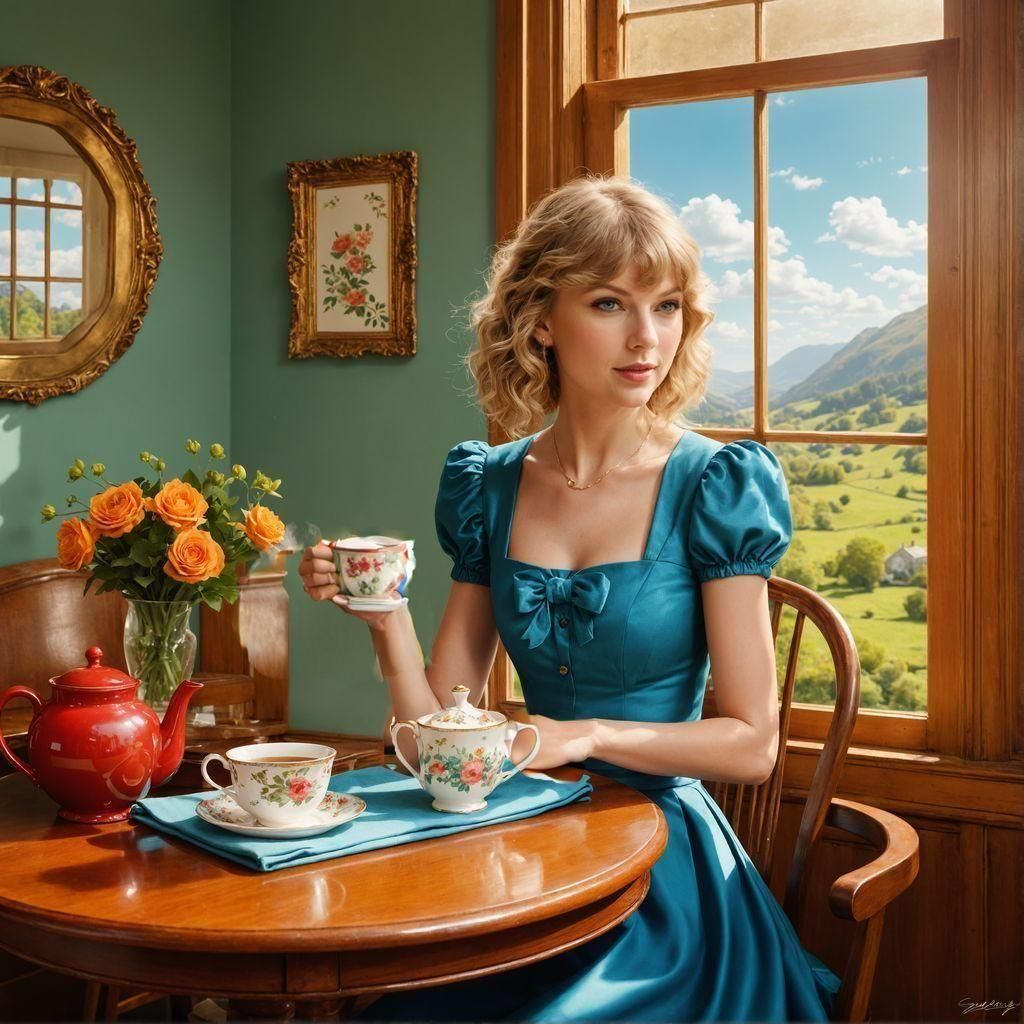 Taylor Swift Relaxing with Tea on Sunny Day