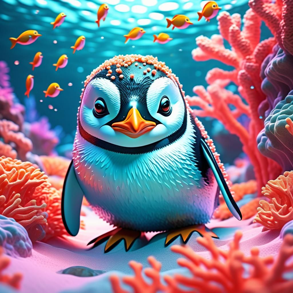 Penguin-Fish Hybrid in Candy Art Style