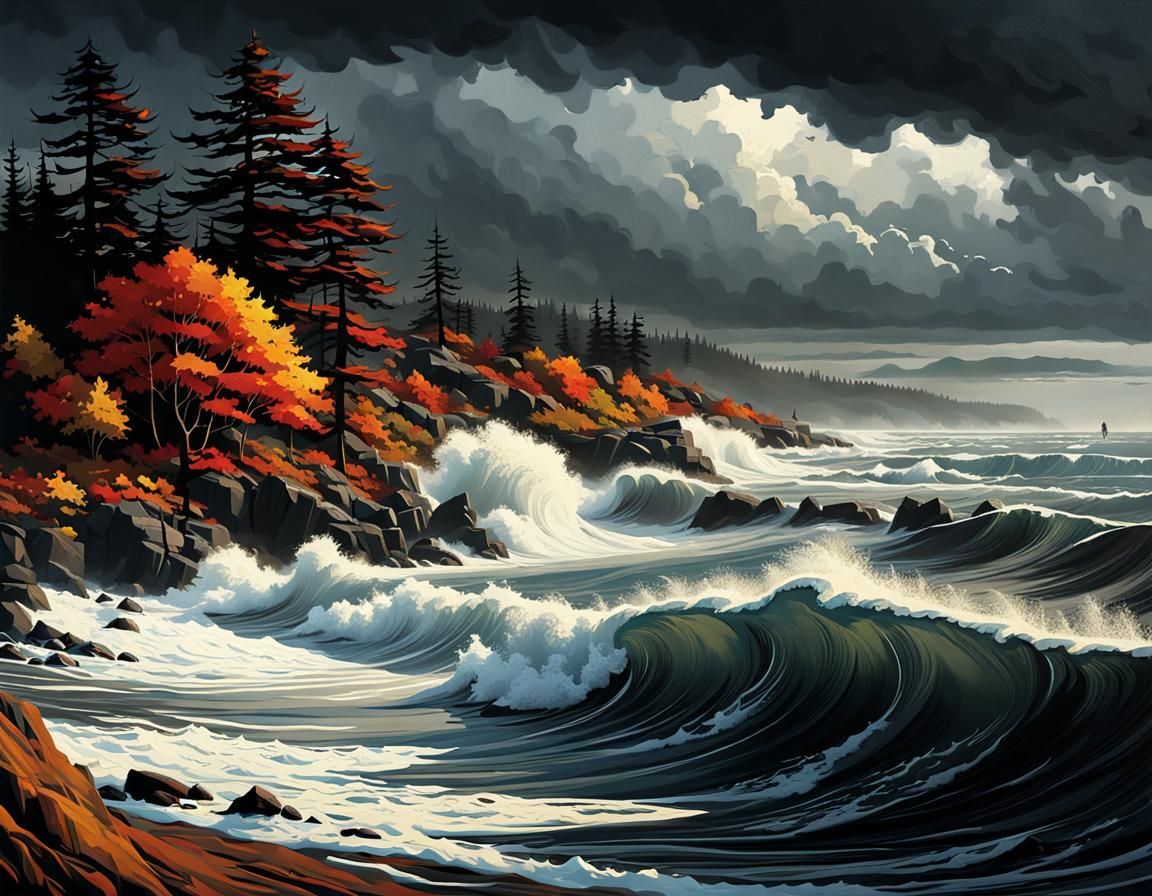 Dramatic Autumn Storm on the Coast: Digital Painting
