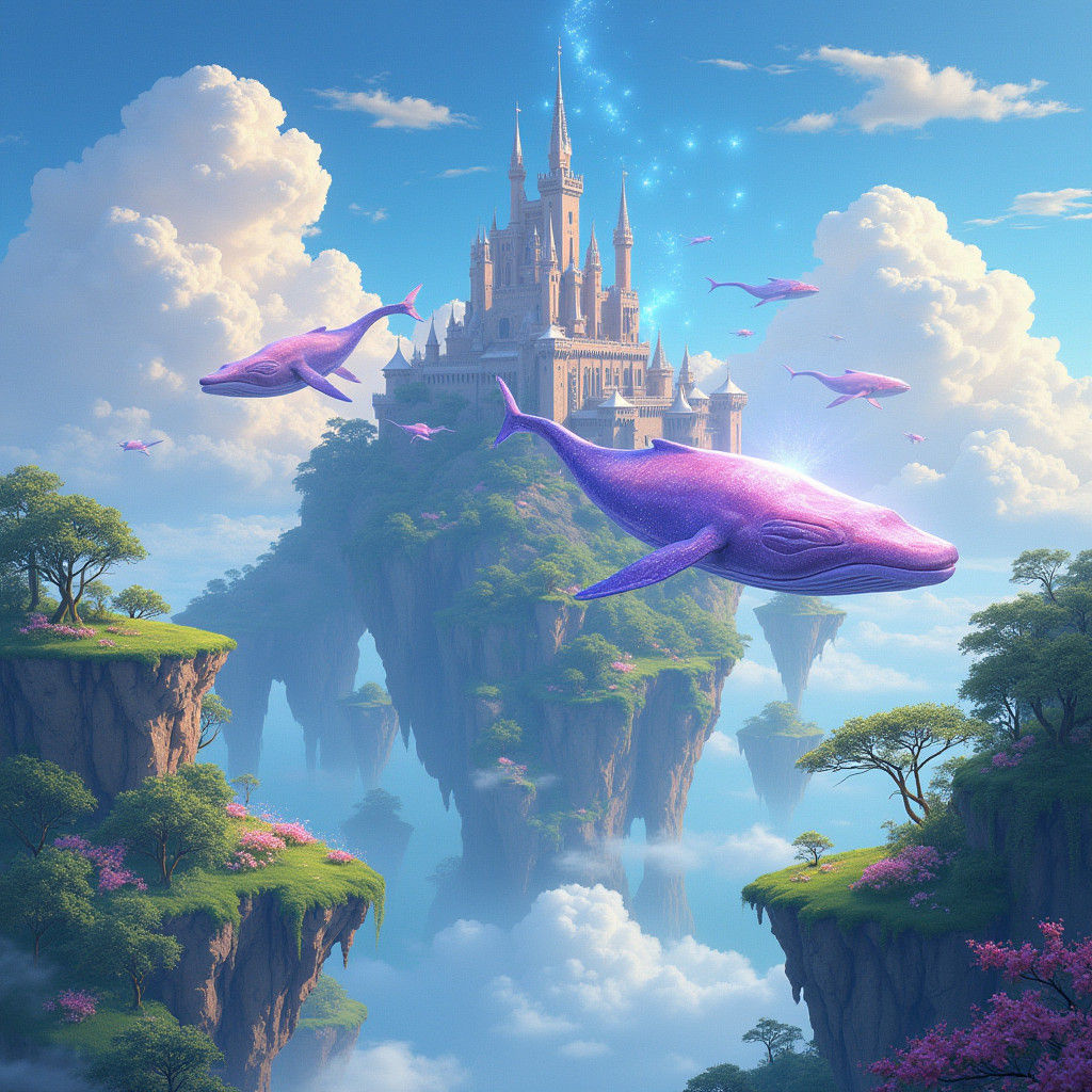 Floating Islands and Radiant Castle in Fantasy Realm