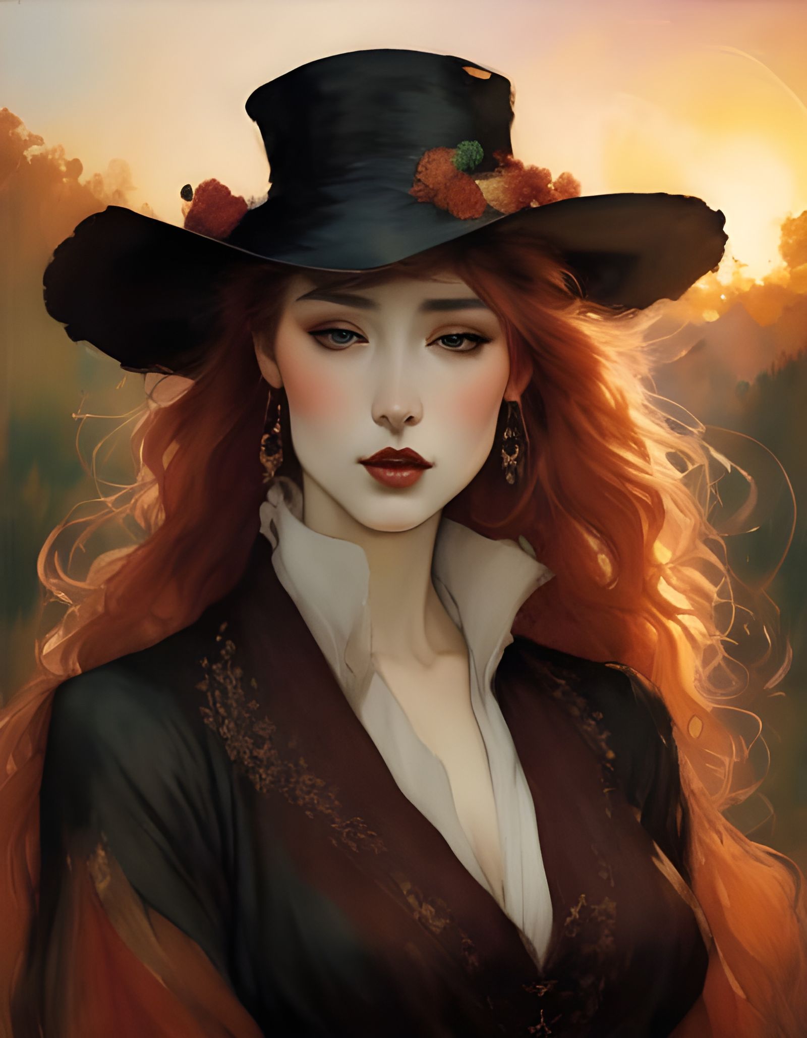 Romantic Impasto Painting of a Victorian Lady in Golden Hour