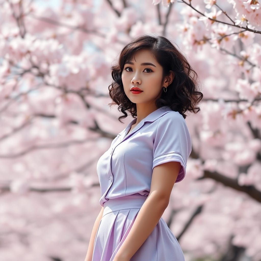 Hyper-Realistic Portrait of Japanese Schoolgirl Among Sakura...