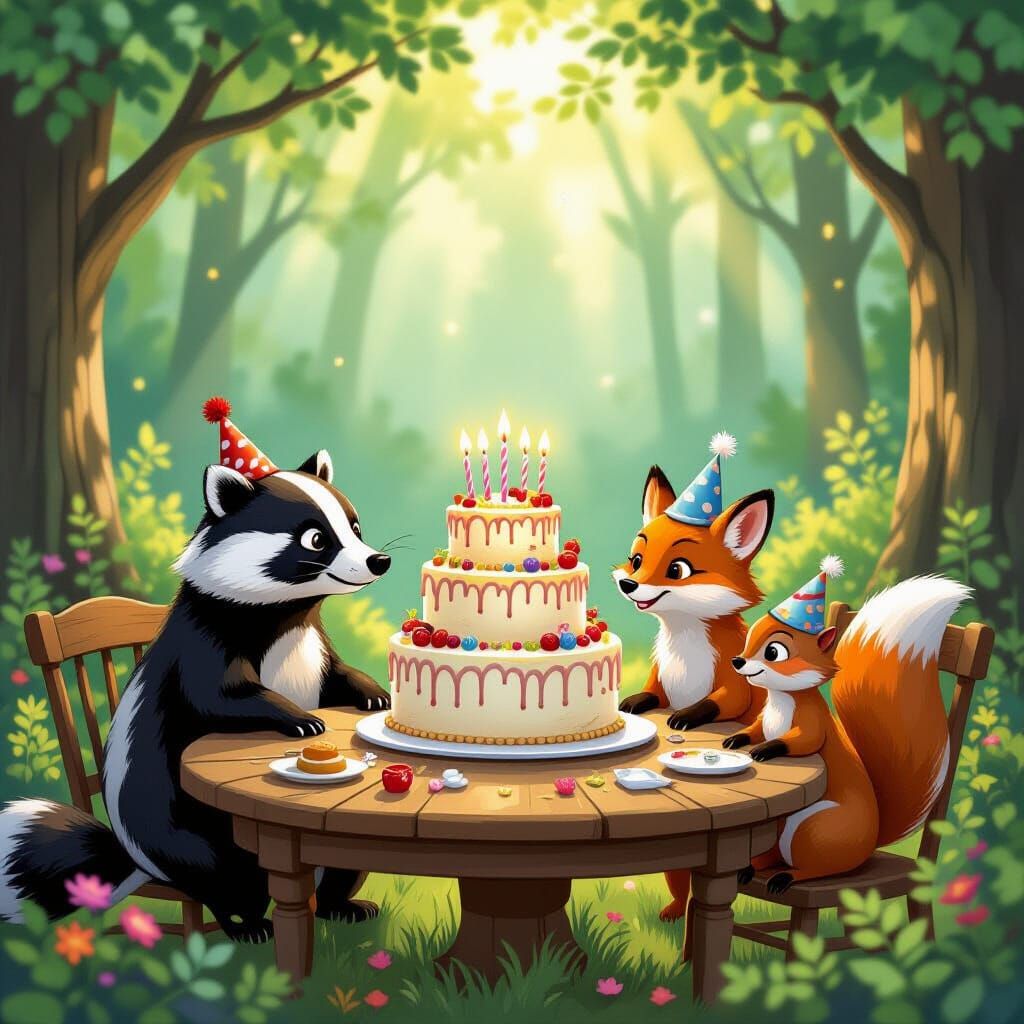 Woodland Creatures Celebrate Birthday in Enchanted Forest