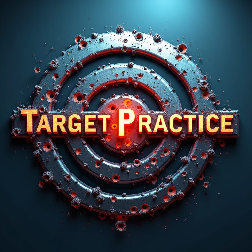 Chrome TargetPractice Logo with Bullet Holes