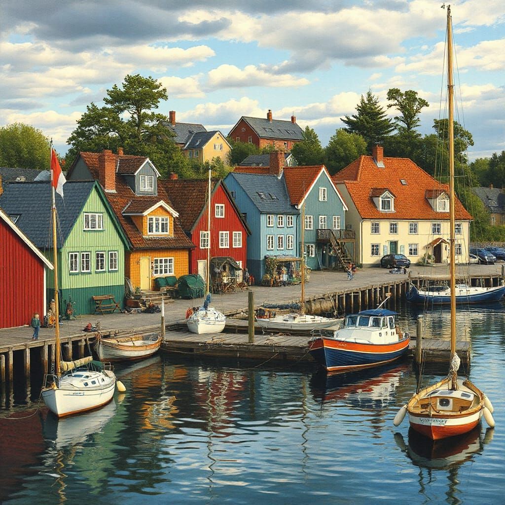 Swedish Fishing Village in Realistic Art Style