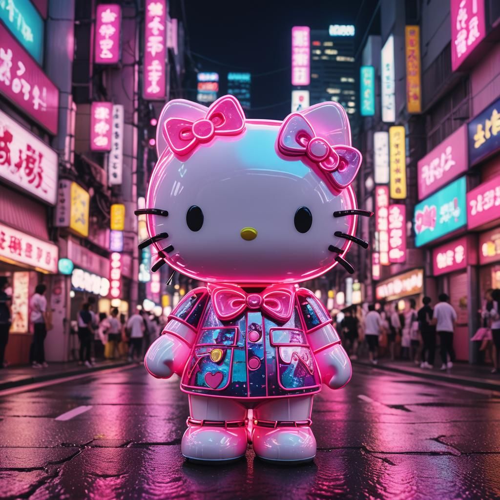 Hello Kitty in Synthwave Neon Tokyo