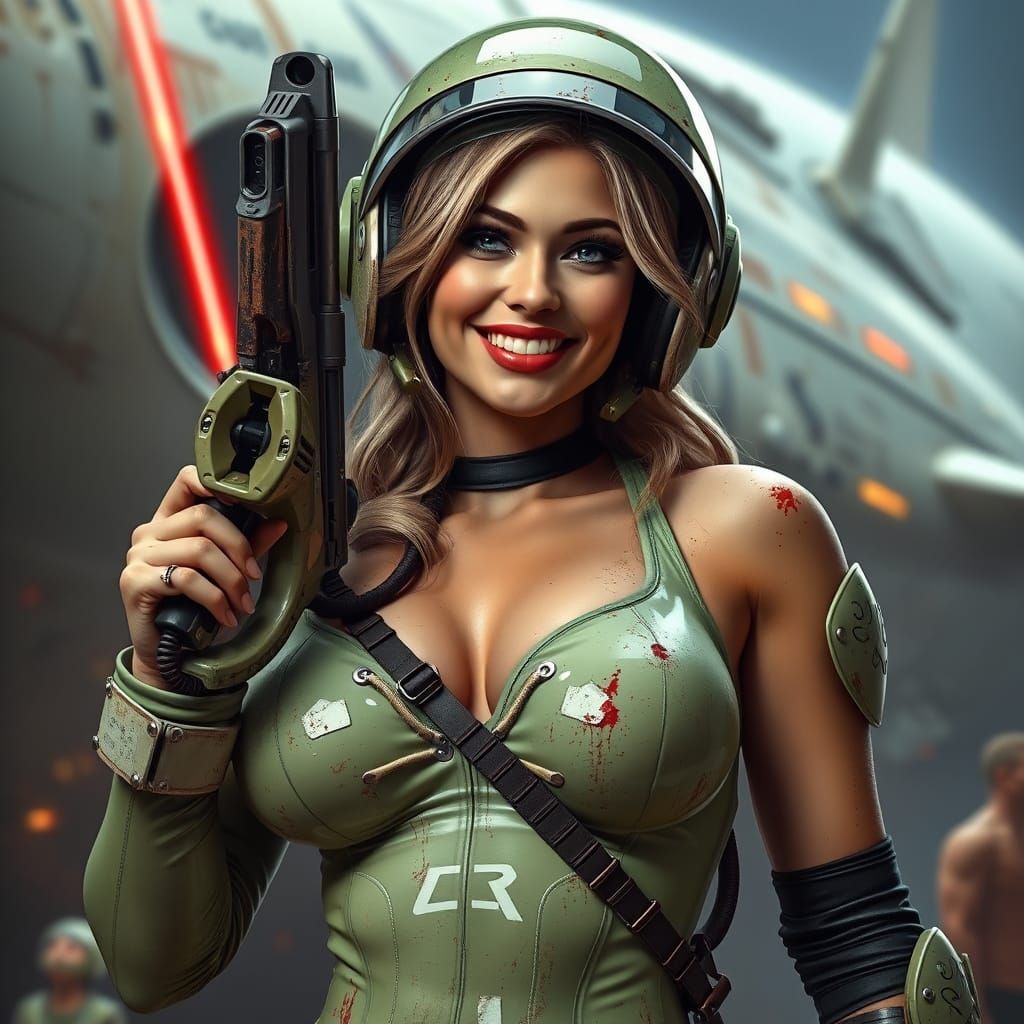 Gritty Hyperrealistic Space Warrior in Tattered Latex Armor