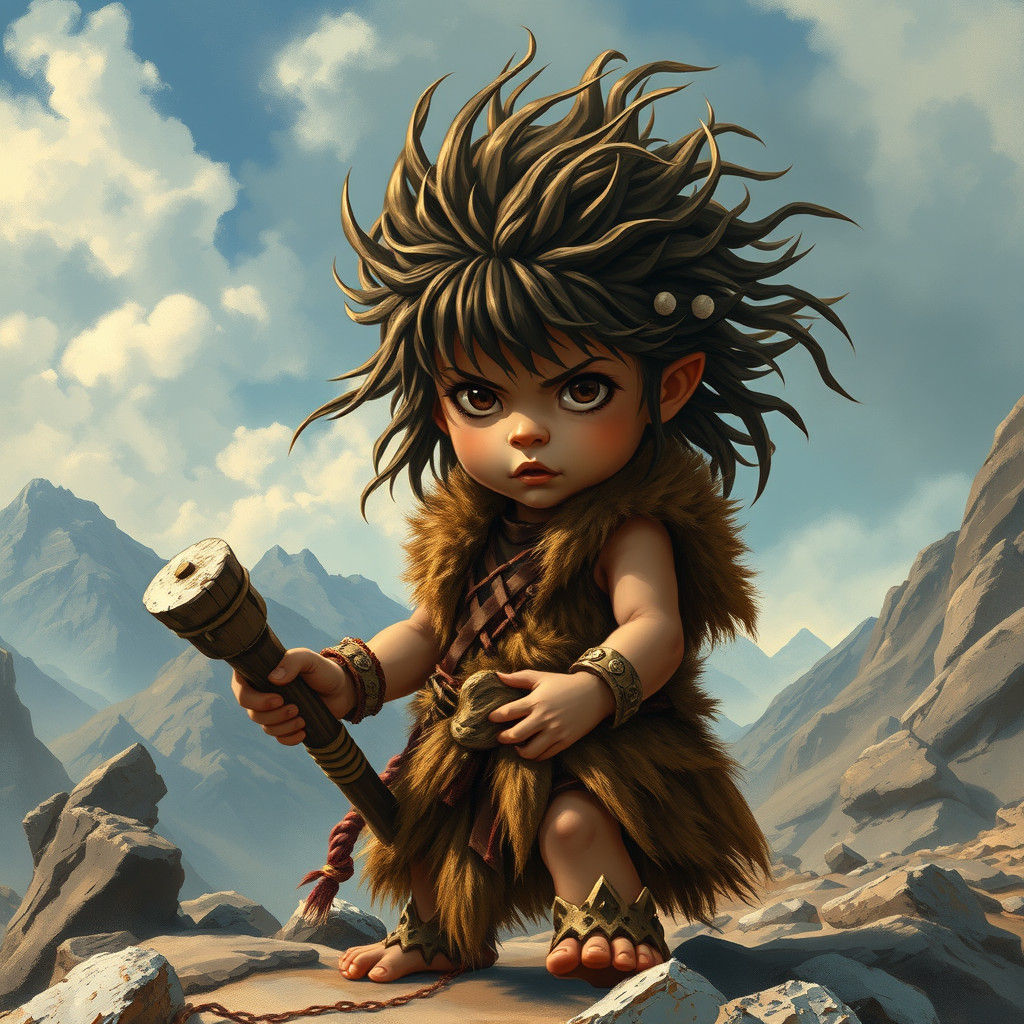 Young Barbarian's Mountain Adventure: Fantasy Art