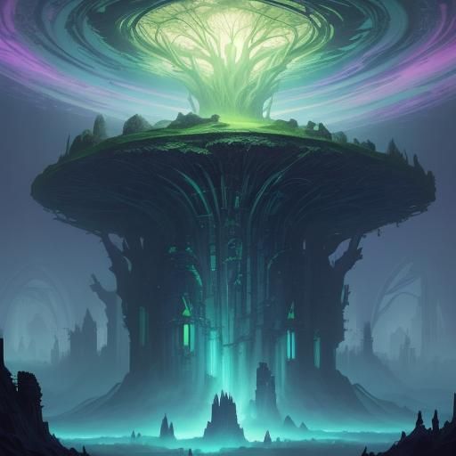 Hollow Earth Utopia: Mystical Sci-Fi Concept Art