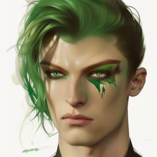 Green Haired Prince Portrait in Art Nouveau Style