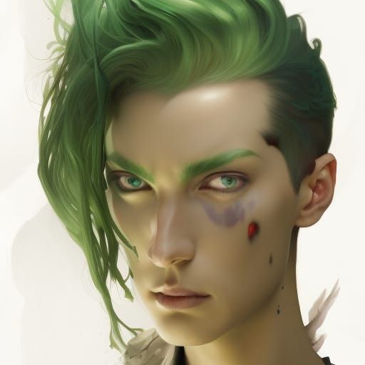 Green Haired Prince Portrait in Hyperdetailed Digital Art