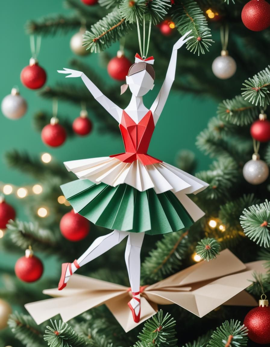 Elegant Ballerina Christmas Decoration in Origami Style