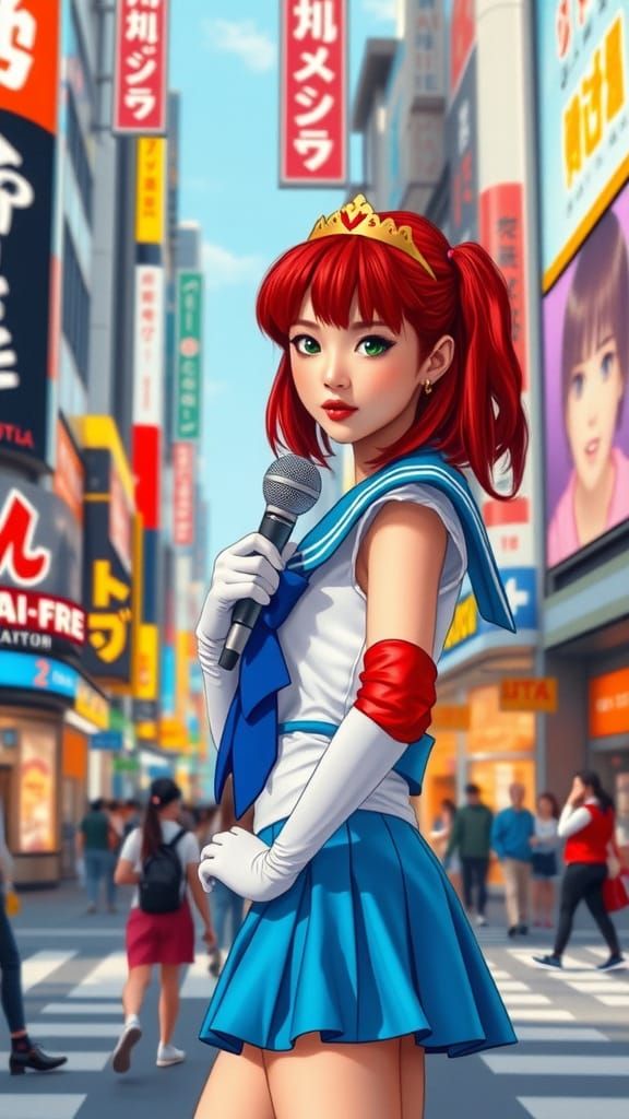 Confident Sailor Girl in Vibrant Shibuya Streets
