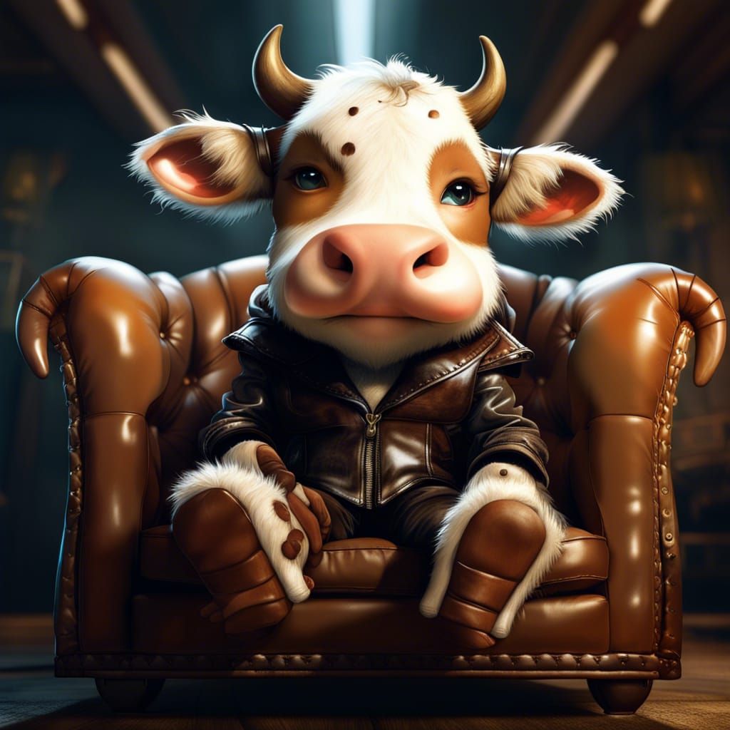 Anthropomorphic Cow in Leather on Couch