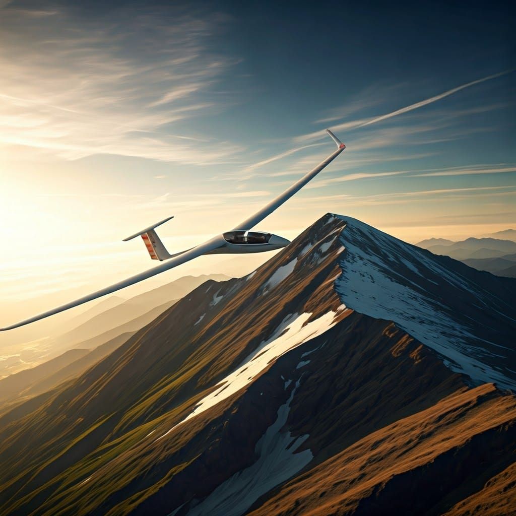 Glider Over Snow Mountains in Digital Painting Style