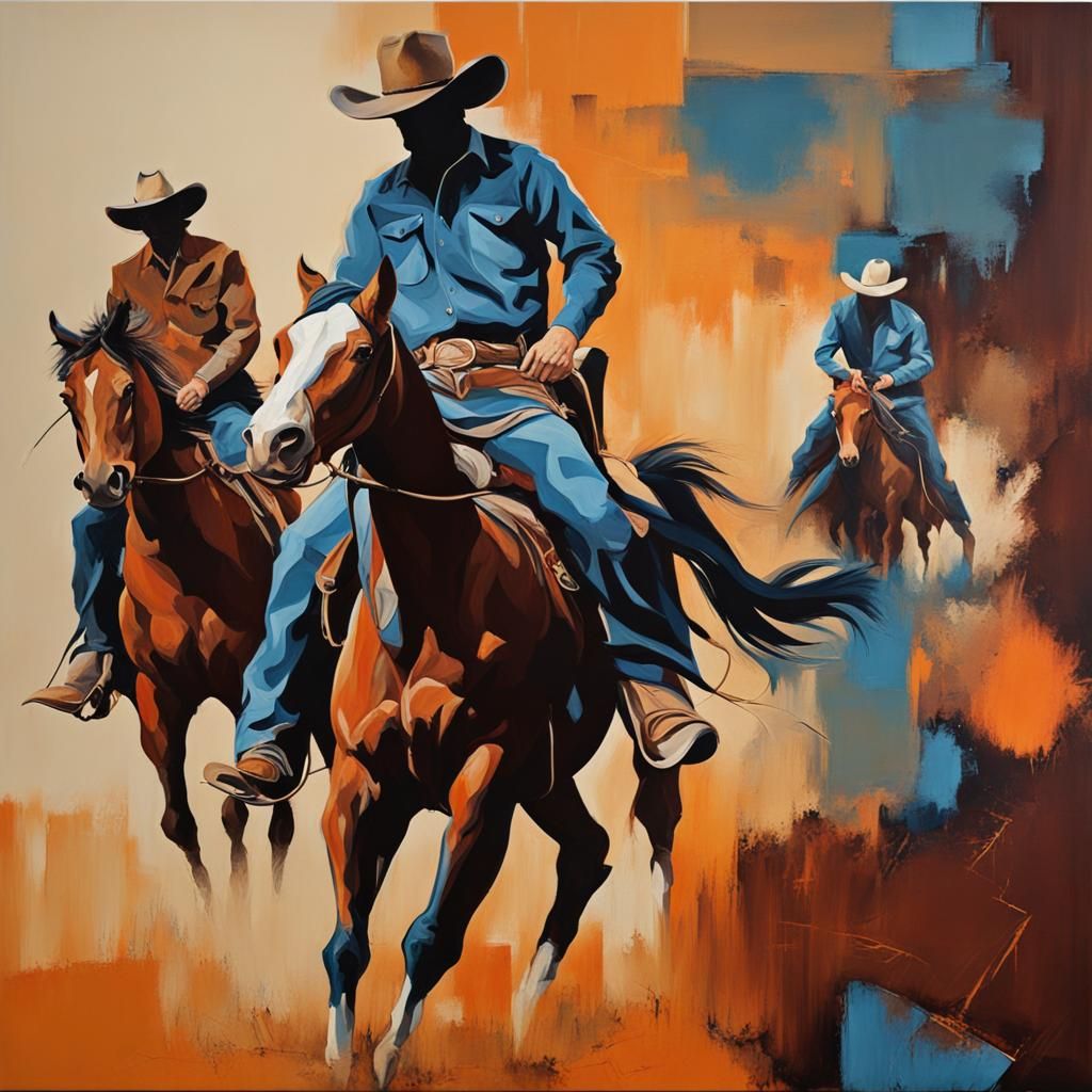 Abstract Cowboys Art with Complementary Colors