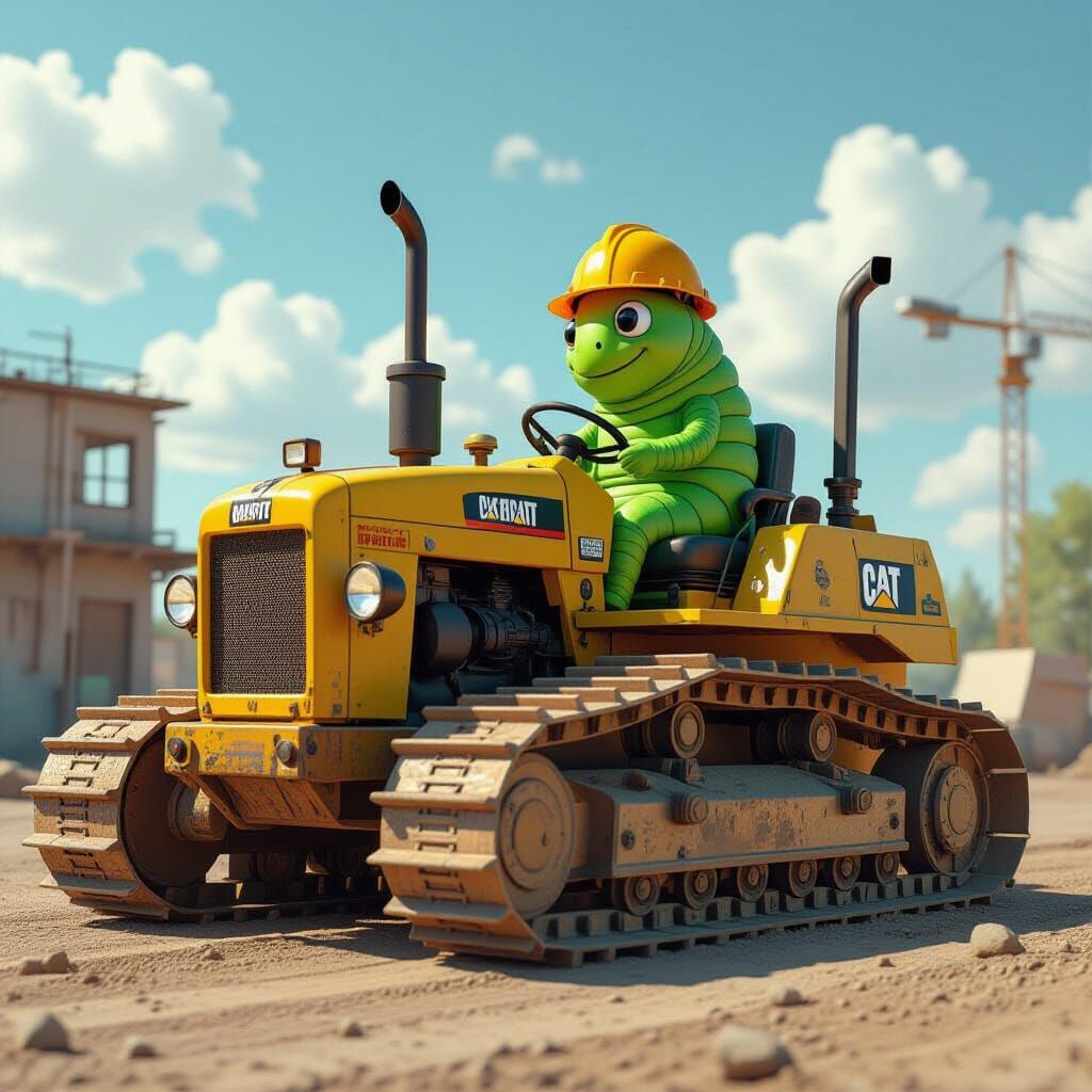 Caterpillar Operator in Construction Yard, Detailed Matte Pa...