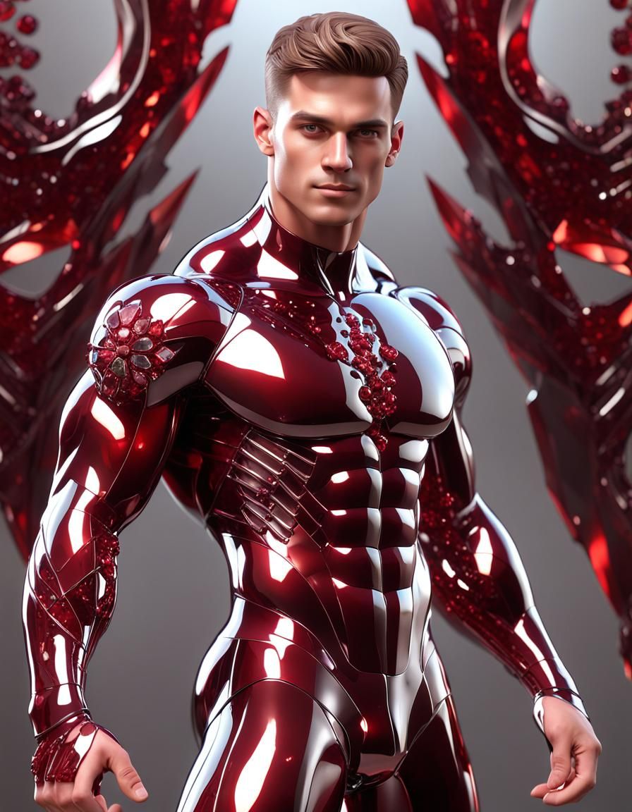 Handsome Fractal Man in Transparent Crystal Outfit