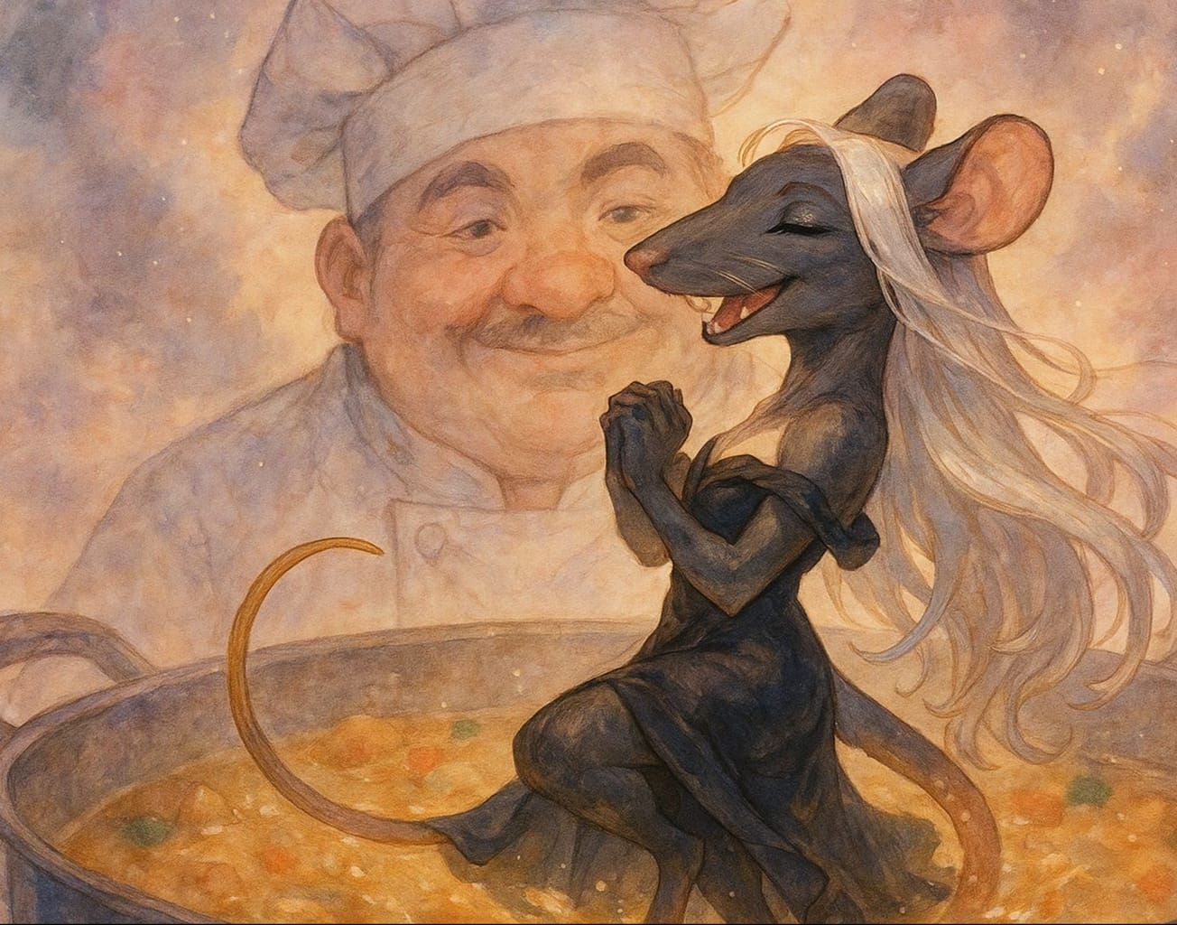 Whimsical Watercolour Fantasy: Rat Dancer in Soft Pastel Lig...