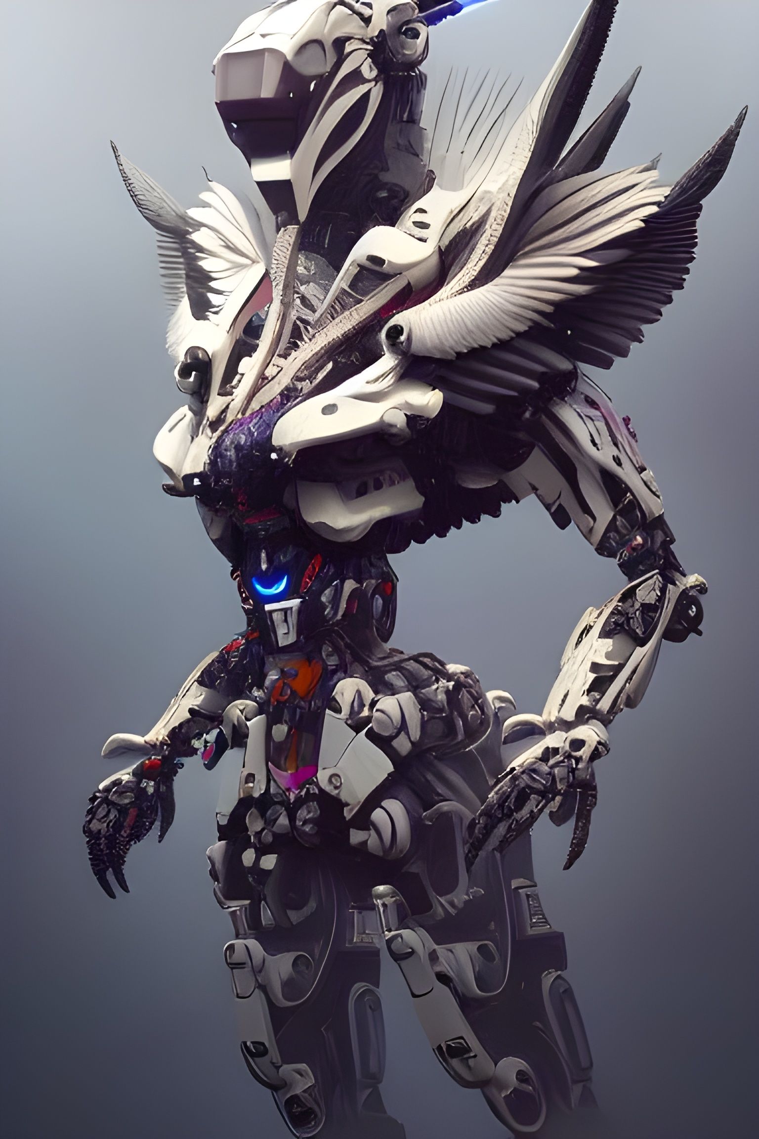 Hybrid Robot Eagle Portrait in Digital Painting Style