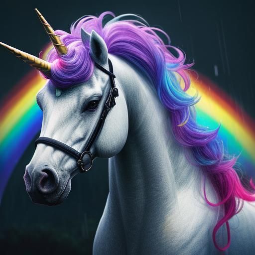 Hyperrealistic Unicorn with Rainbow in Cinematic Style