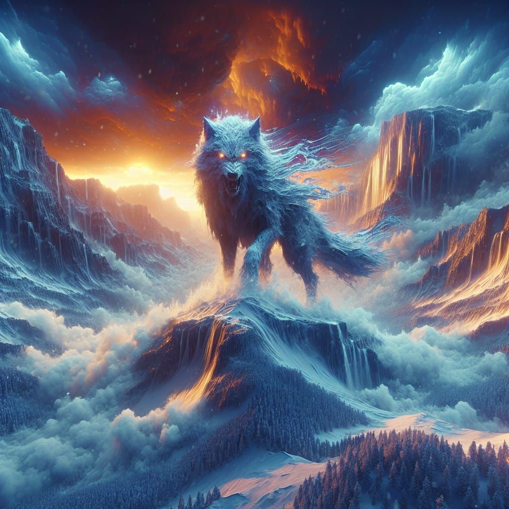 Wolf Stands Defiant in Mountain Blizzard