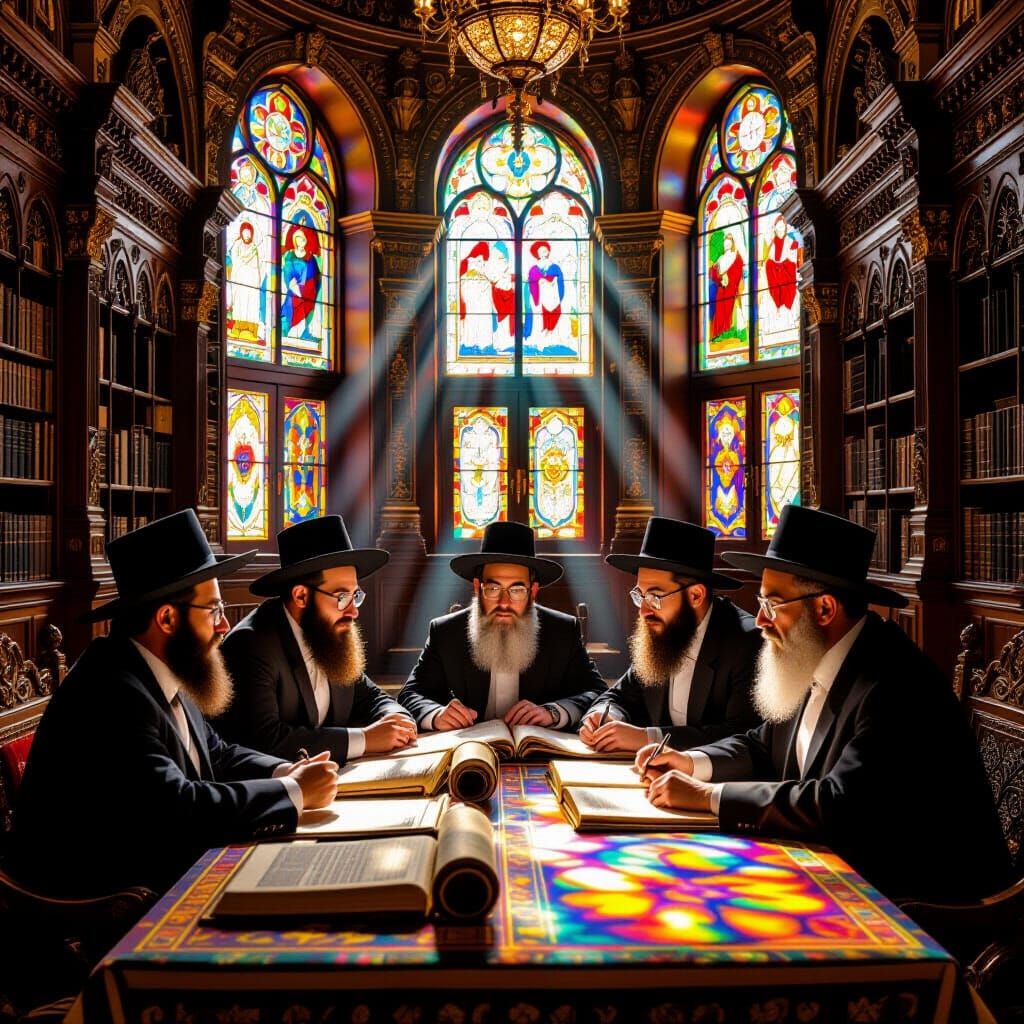 Passionate Debate in Synagogue: Hyper-Realistic Portrait