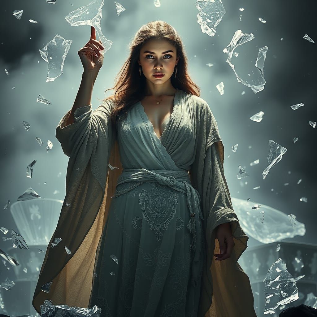 Woman Emerges from Shattered Glass Prison