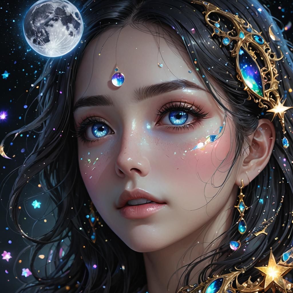 Iridescent Eye-Drop from Moon Goddess in 3D Anime Style