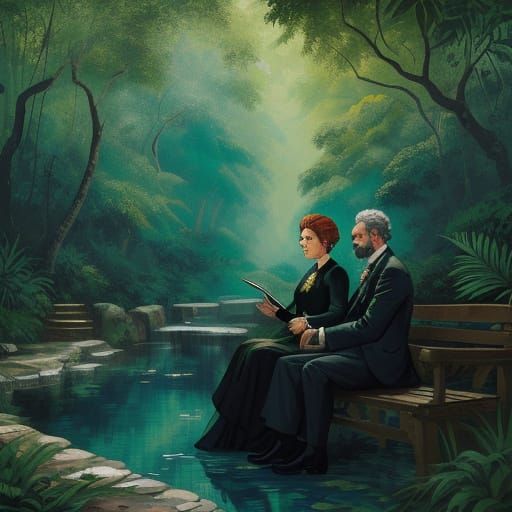 Fauvist Painting of Intellectuals in Tropical Forest