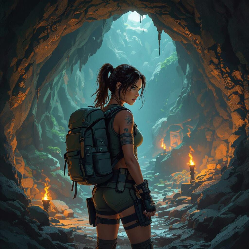 Lara Croft Discovers Ancient Caves with Torches