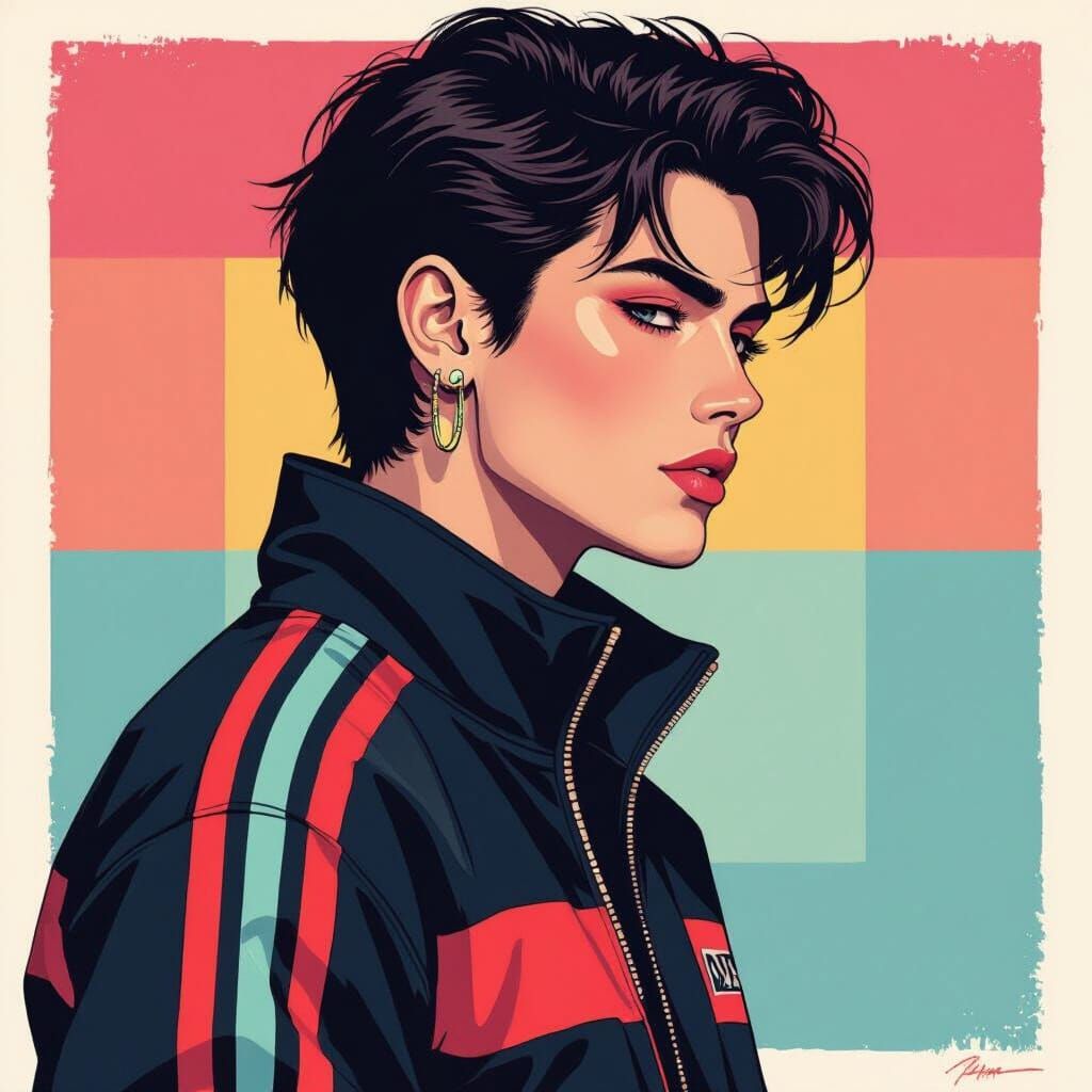 Androgynous New Wave Portrait in Airbrush Style