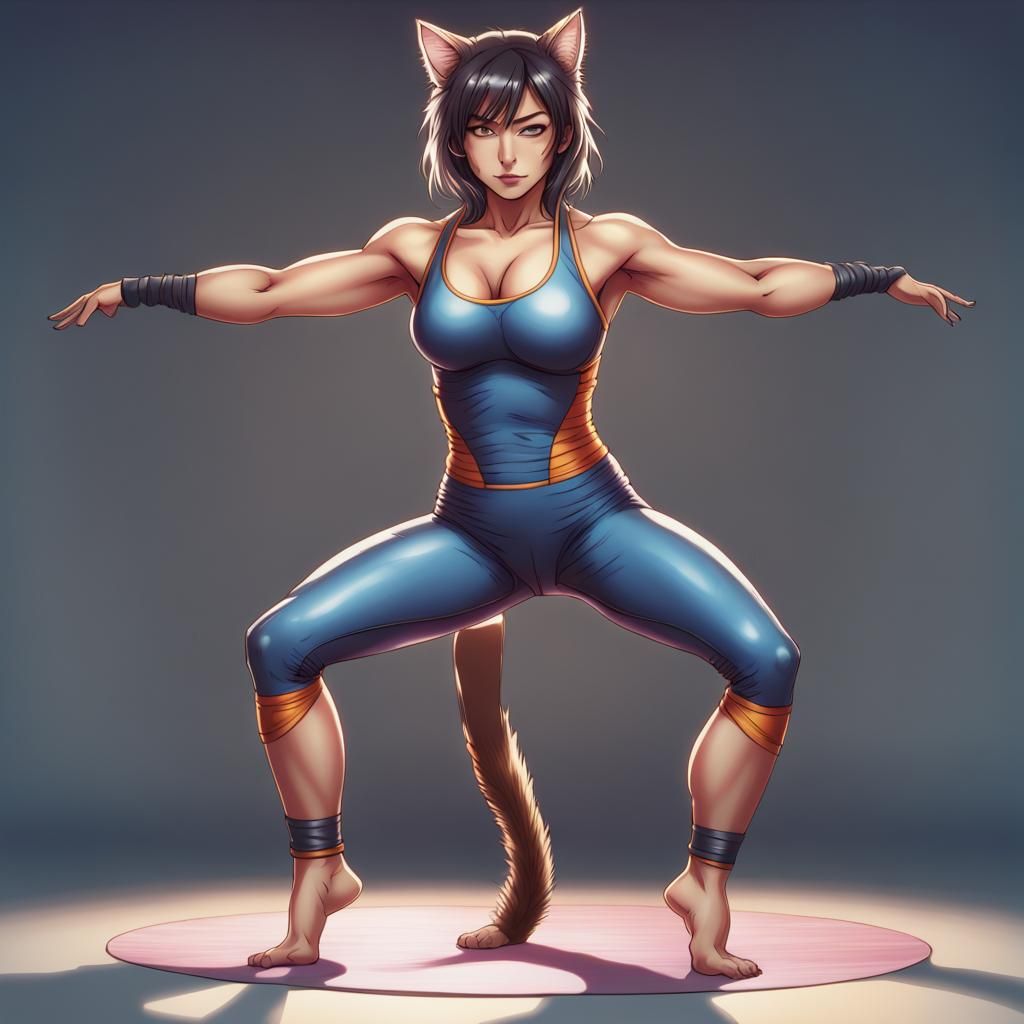 Furry Cat Girl Wrestler in Comic Book Art