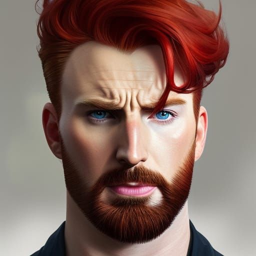 Hyperrealistic Portrait of Red-Haired Chris Evans