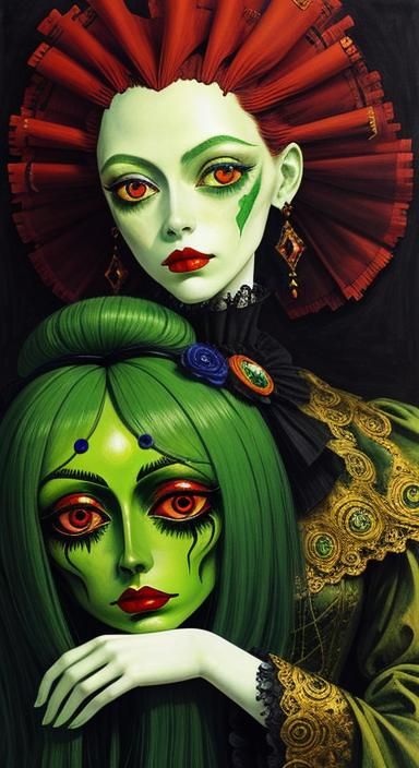 Baroque Portrait of a Doll in Vibrant Colors