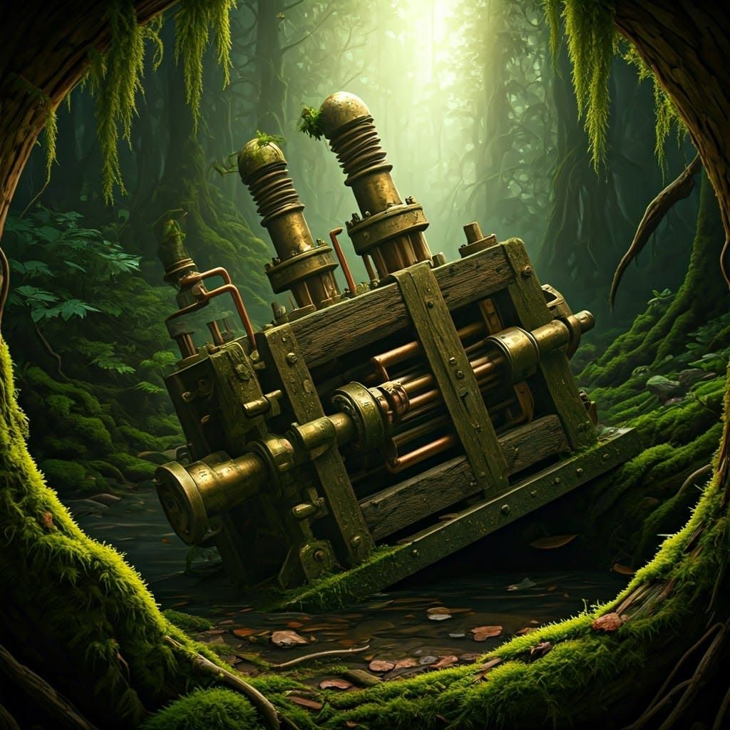 Steampunk Machine in Primeval Forest