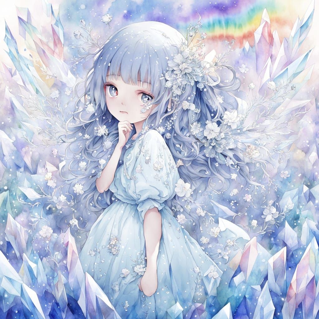 Enchanted Ice Maiden in a Rainbow Crystal