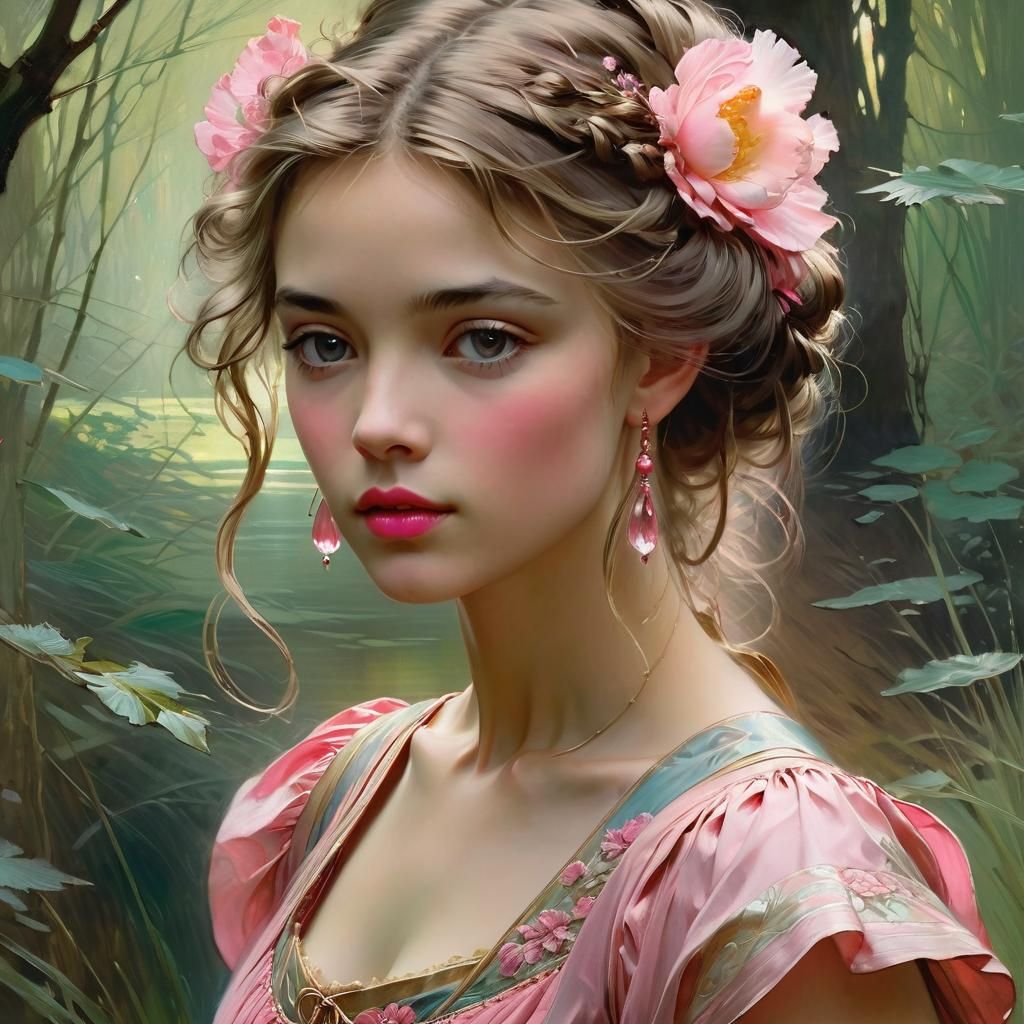 Elegant Woman Portrait in Golden Age Illustration Style