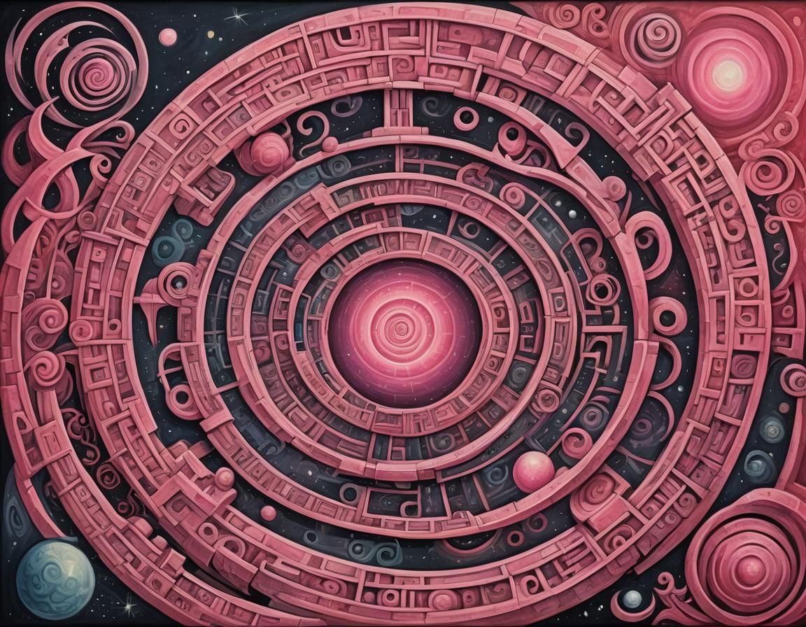 Pink Bismuth Crystal in Cubist Moonscape