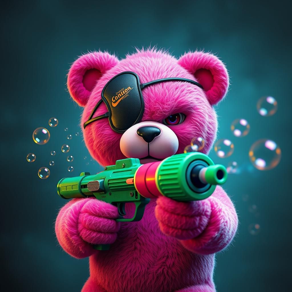 Menacing Pink Teddy Bear with Water Gun