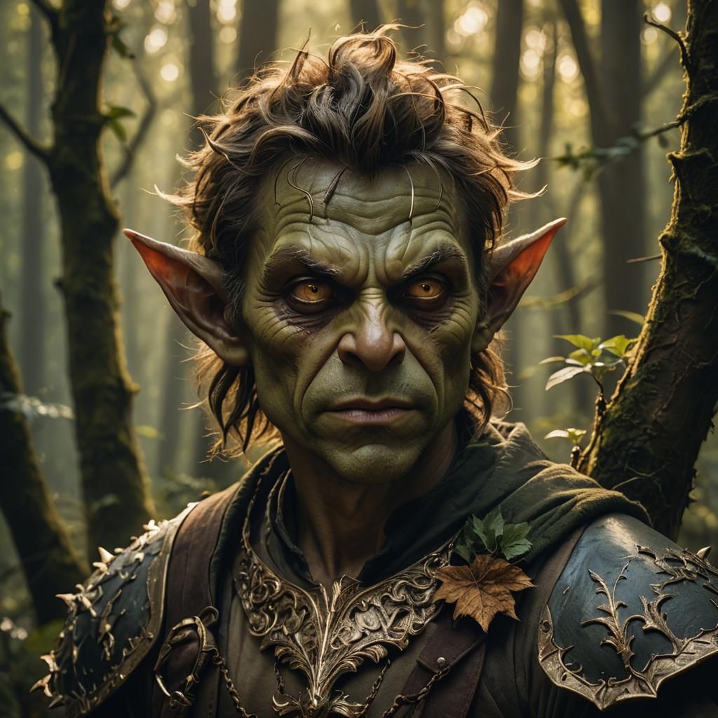 Handsome Goblin Portrait in Mystical Forest
