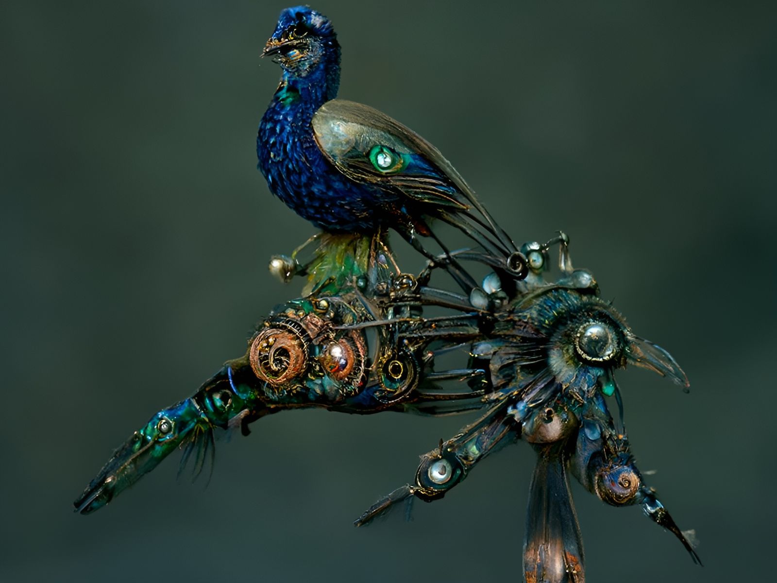Steampunk Clockwork Peacock Automaton with Intricate Metalwo...