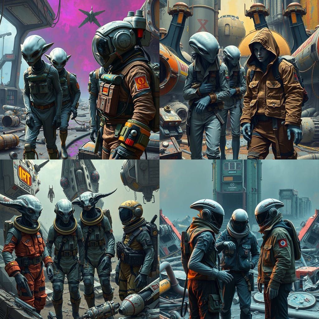 Grey Aliens and Humans Cooperate in Derelict Spaceport