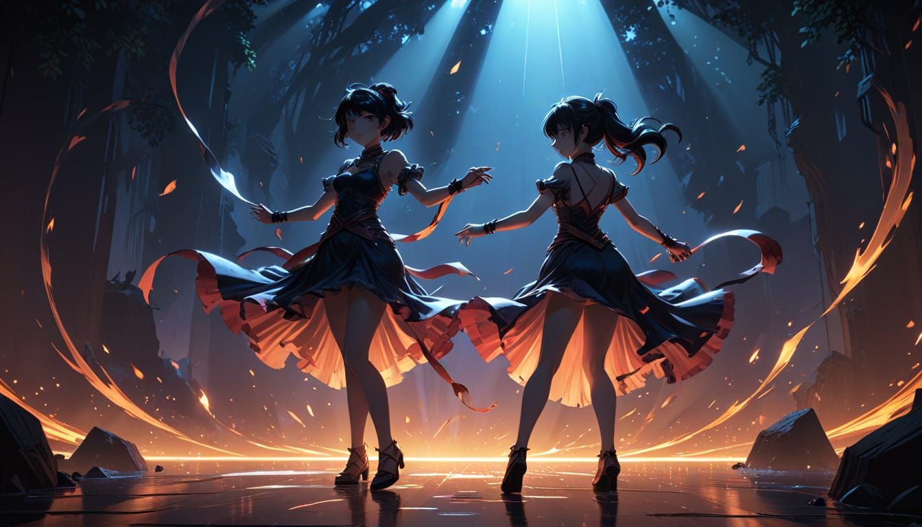 Ethereal Dance of Light and Shadow in Anime Style