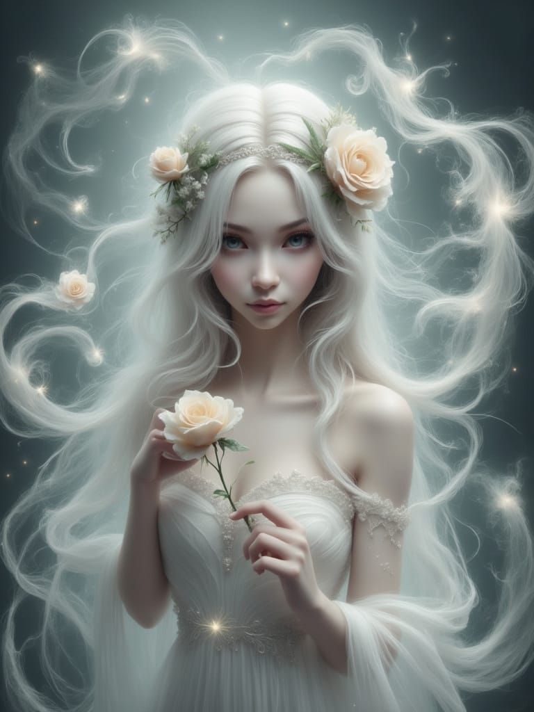 Ethereal Ghostly Figure with Glowing Rose