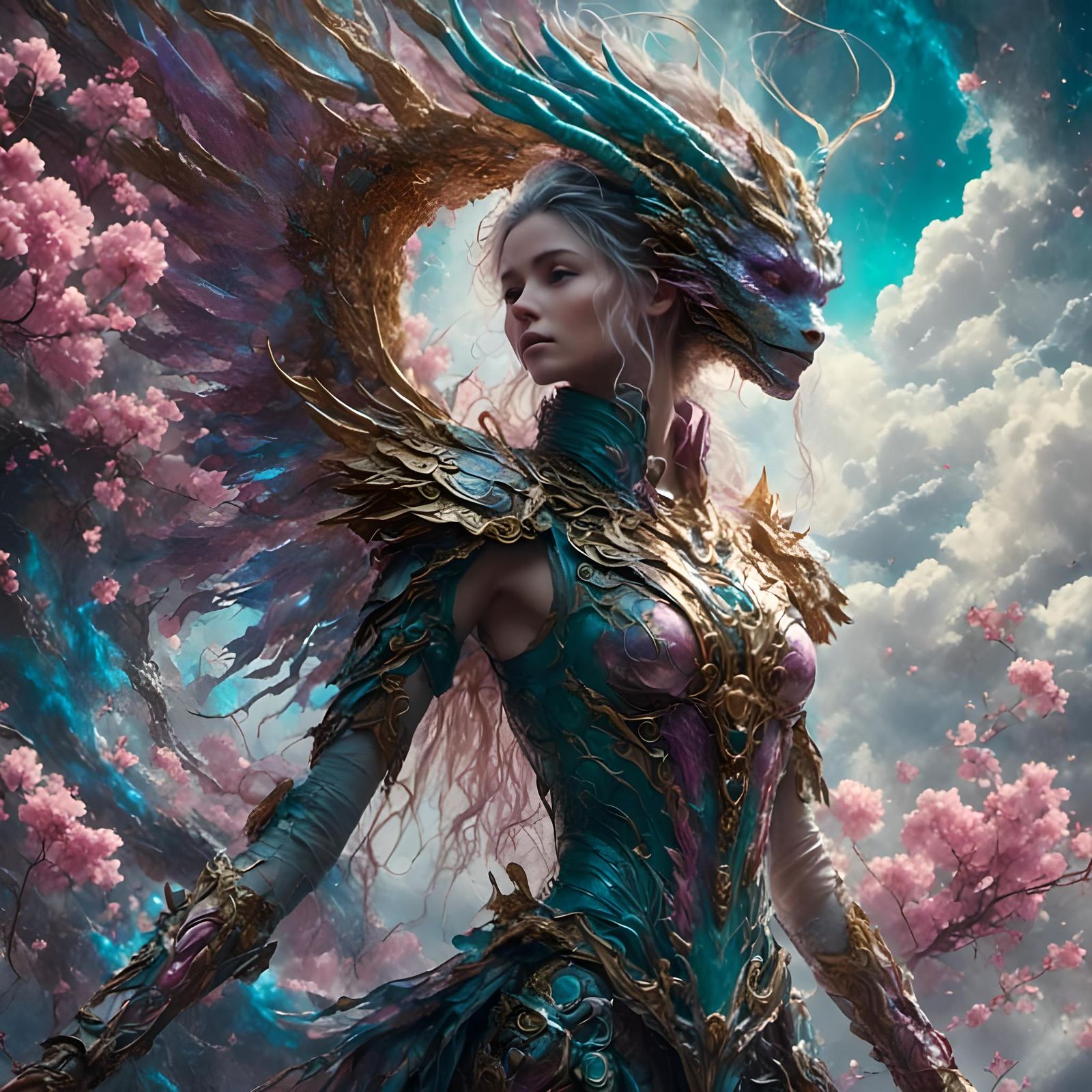 Cyberpunk Dragon Transformation in Space: Biomechanical Marv...