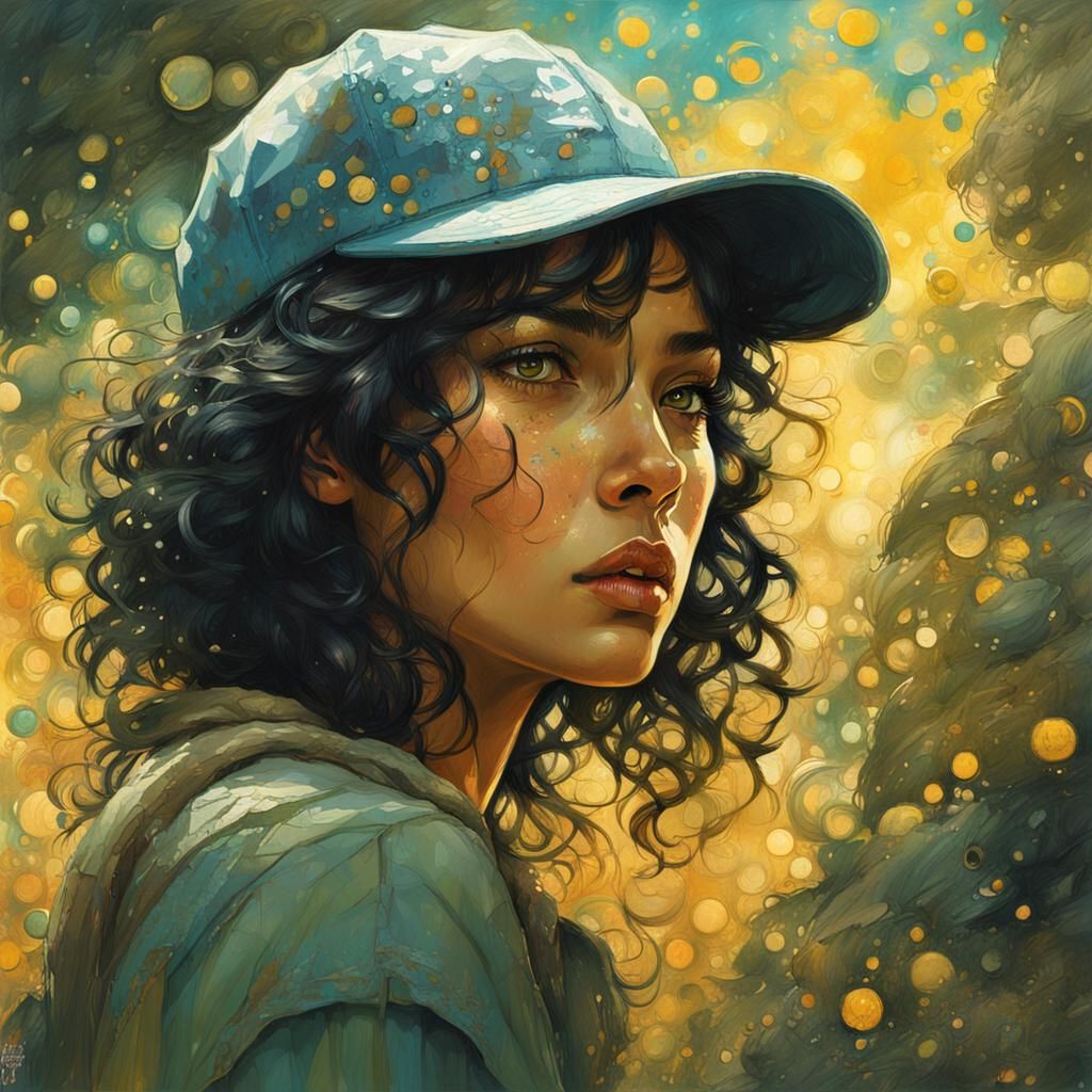 Olive Skin Beauty in Digital Pointillism Style