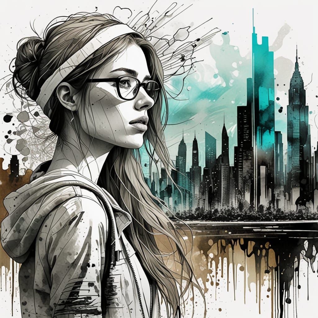 Raw, Emotive Cityscape in Vibrant, Dreamlike Colors