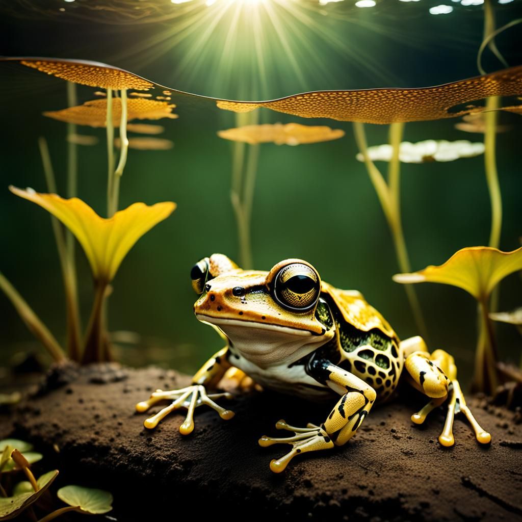Eerie Skeletal Frog Portrait in Golden Hour Lighting